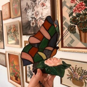 Vintage Tiffany style stained glass butterfly lamp